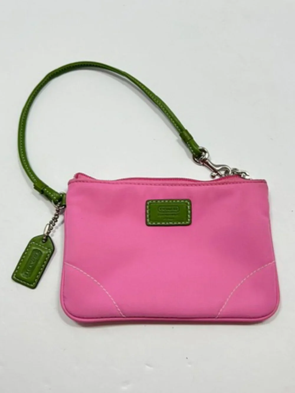 Coach Hamptons Weekend Nylon Small Wristlet Wallet Bag Hot Pink/Green